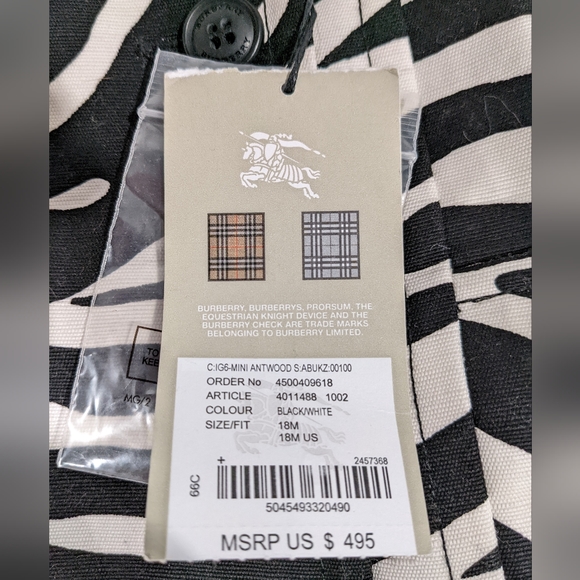 Burberry Zebra Striped Pea Coat Jacket (18M) - Picture 2 of 2